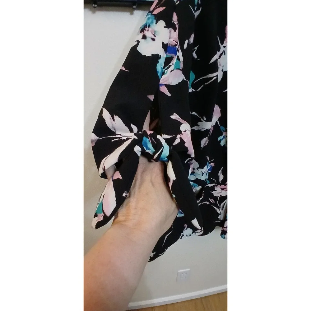 Lane Bryant Jacket Cardigan Blazer Size 18 20 Stretch Black Floral 3/4 Sleeve 2X